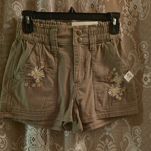 New‎ Arizona Womens Size 0 Embroidered Tan High Rise Short Shorts